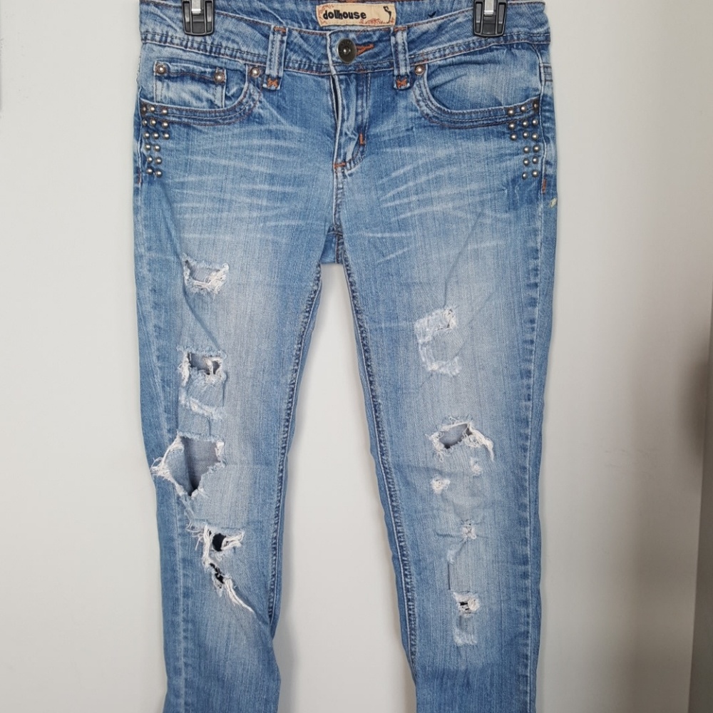 Ripped, studded denim jeans